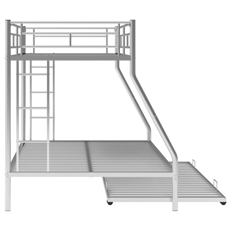 Twin over Full Bed with Sturdy Steel Frame, Bunk Bed with Twin Size Trundle, Two-Side Ladders, Silver(OLD SKU:MF194424AAN) - Supfirm