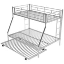 Twin over Full Bed with Sturdy Steel Frame, Bunk Bed with Twin Size Trundle, Two-Side Ladders, Silver(OLD SKU:MF194424AAN) - Supfirm