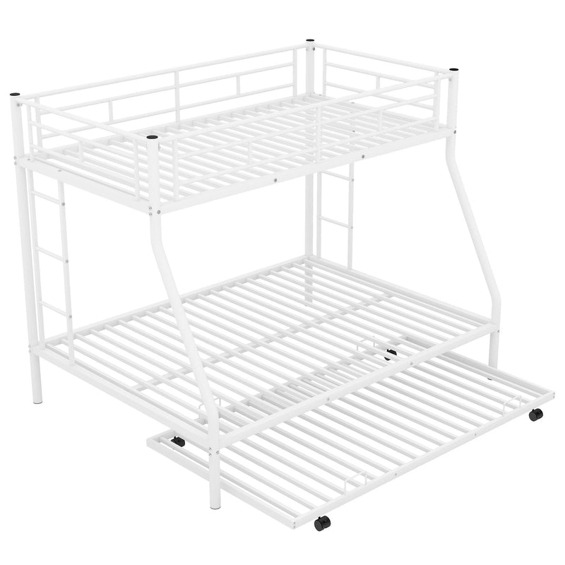 Twin over Full Bed with Sturdy Steel Frame, Bunk Bed with Twin Size Trundle, Two-Side Ladders, White(OLD SKU:MF194424AAK) - Supfirm