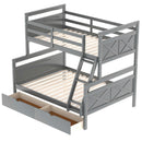 Twin over Full Bunk Bed with Ladder, Two Storage Drawers, Safety Guardrail, Gray - Supfirm