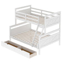 Twin over Full Bunk Bed with Ladder, Two Storage Drawers, Safety Guardrail, White - Supfirm