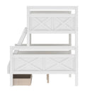 Twin over Full Bunk Bed with Ladder, Two Storage Drawers, Safety Guardrail, White - Supfirm