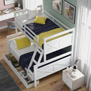 Twin over Full Bunk Bed with Ladder, Two Storage Drawers, Safety Guardrail, White - Supfirm