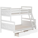 Twin over Full Bunk Bed with Ladder, Two Storage Drawers, Safety Guardrail, White - Supfirm