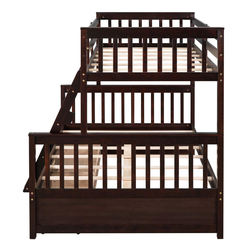 Twin-Over-Full Bunk Bed with Ladders and Two Storage Drawers(Espresso)( old sku:LT000165AAP） - Supfirm