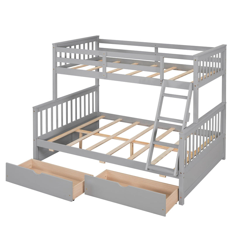 Twin-Over-Full Bunk Bed with Ladders and Two Storage Drawers(Gray){old sku:LT000165AAE} - Supfirm