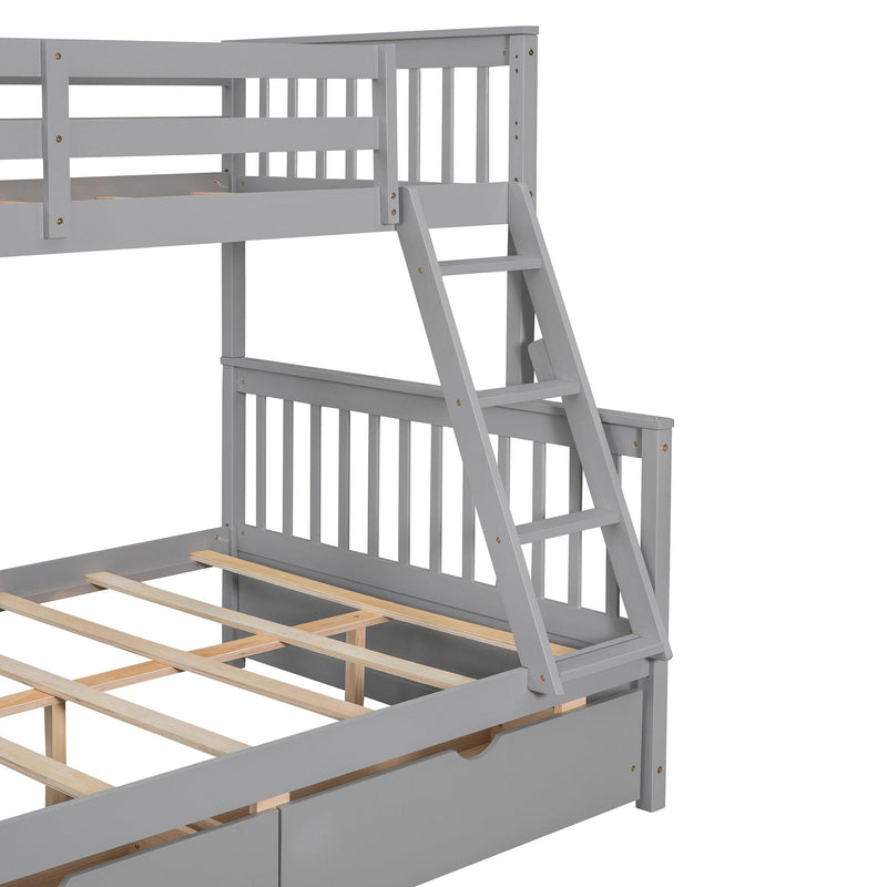 Twin-Over-Full Bunk Bed with Ladders and Two Storage Drawers(Gray){old sku:LT000165AAE} - Supfirm