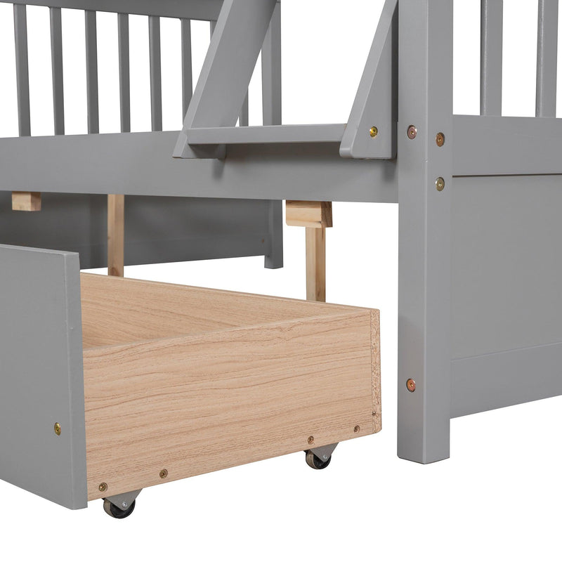 Twin-Over-Full Bunk Bed with Ladders and Two Storage Drawers(Gray){old sku:LT000165AAE} - Supfirm