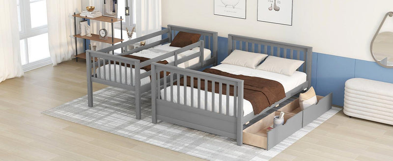 Twin-Over-Full Bunk Bed with Ladders and Two Storage Drawers(Gray){old sku:LT000165AAE} - Supfirm