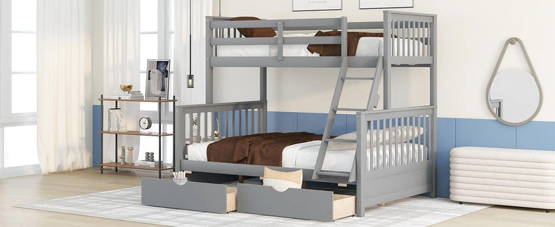 Twin-Over-Full Bunk Bed with Ladders and Two Storage Drawers(Gray){old sku:LT000165AAE} - Supfirm