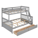 Twin-Over-Full Bunk Bed with Ladders and Two Storage Drawers(Gray){old sku:LT000165AAE} - Supfirm