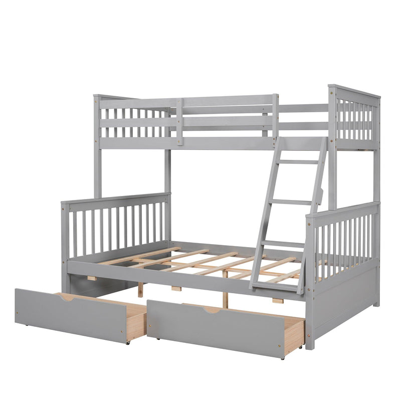 Twin-Over-Full Bunk Bed with Ladders and Two Storage Drawers(Gray){old sku:LT000165AAE} - Supfirm