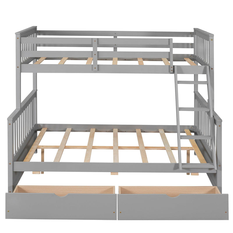 Twin-Over-Full Bunk Bed with Ladders and Two Storage Drawers(Gray){old sku:LT000165AAE} - Supfirm