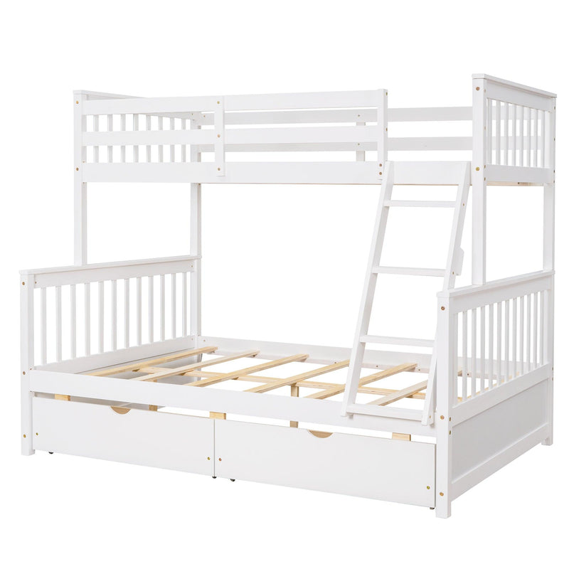 Twin-Over-Full Bunk Bed with Ladders and Two Storage Drawers (White){old sku:LT000165AAK} - Supfirm