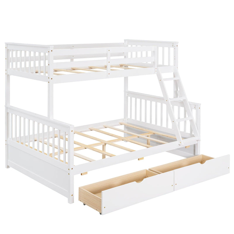 Twin-Over-Full Bunk Bed with Ladders and Two Storage Drawers (White){old sku:LT000165AAK} - Supfirm