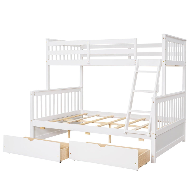 Twin-Over-Full Bunk Bed with Ladders and Two Storage Drawers (White){old sku:LT000165AAK} - Supfirm