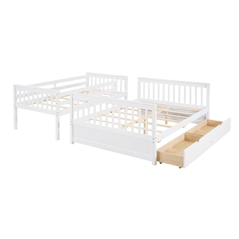 Twin-Over-Full Bunk Bed with Ladders and Two Storage Drawers (White){old sku:LT000165AAK} - Supfirm