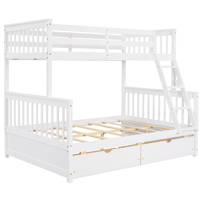 Twin-Over-Full Bunk Bed with Ladders and Two Storage Drawers (White){old sku:LT000165AAK} - Supfirm