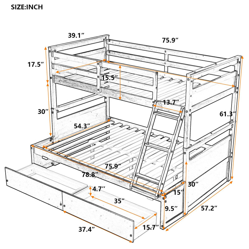 Twin over Full Bunk Bed with Storage - Gray(OLD SKU :LP000022AAE) - Supfirm