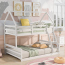 Twin over Full House Bunk Bed with Built-in Ladder,White - Supfirm