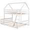 Twin over Full House Bunk Bed with Built-in Ladder,White - Supfirm