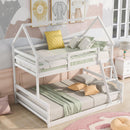 Twin over Full House Bunk Bed with Built-in Ladder,White - Supfirm