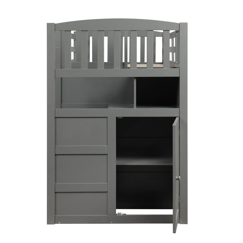 Twin over Full/Twin Bunk Bed, Convertible Bottom Bed, Storage Shelves and Drawers, Gray - Supfirm