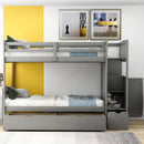 Twin over Full/Twin Bunk Bed, Convertible Bottom Bed, Storage Shelves and Drawers, Gray - Supfirm