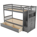 Twin over Full/Twin Bunk Bed, Convertible Bottom Bed, Storage Shelves and Drawers, Gray - Supfirm