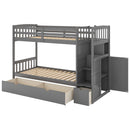 Twin over Full/Twin Bunk Bed, Convertible Bottom Bed, Storage Shelves and Drawers, Gray - Supfirm