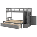 Twin over Full/Twin Bunk Bed, Convertible Bottom Bed, Storage Shelves and Drawers, Gray - Supfirm