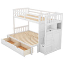 Twin over Full/Twin Bunk Bed, Convertible Bottom Bed, Storage Shelves and Drawers, White - Supfirm