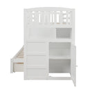 Twin over Full/Twin Bunk Bed, Convertible Bottom Bed, Storage Shelves and Drawers, White - Supfirm