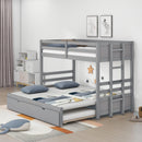 Twin over Pull-out Bunk Bed with Trundle, Gray - Supfirm