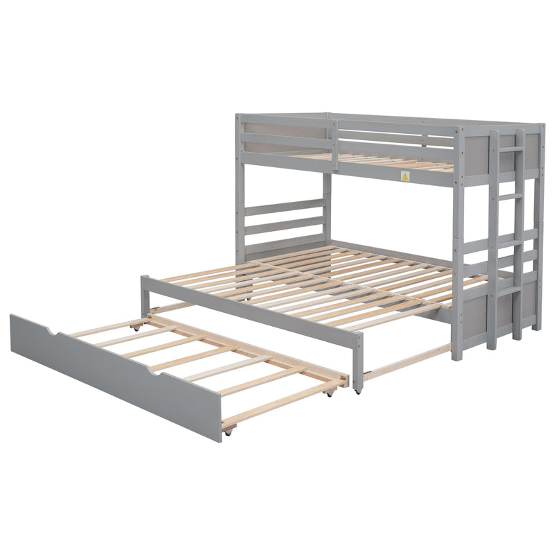 Twin over Pull-out Bunk Bed with Trundle, Gray - Supfirm