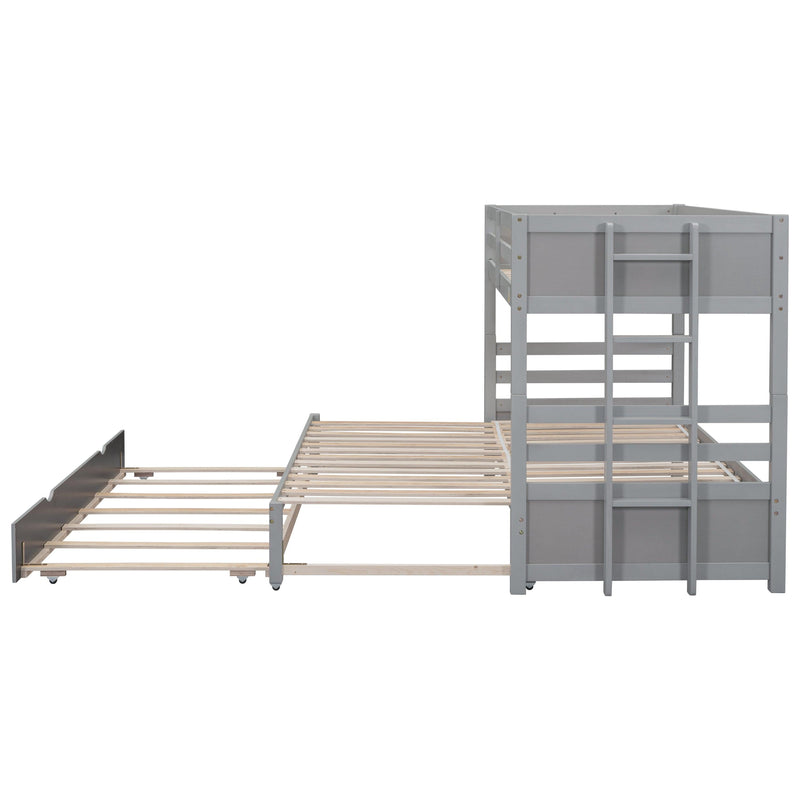 Twin over Pull-out Bunk Bed with Trundle, Gray - Supfirm