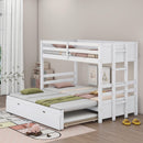 Twin over Pull-out Bunk Bed with Trundle, White - Supfirm