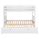 Twin over Pull-out Bunk Bed with Trundle, White - Supfirm