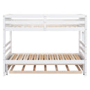 Twin over Pull-out Bunk Bed with Trundle, White - Supfirm