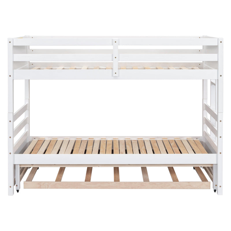 Twin over Pull-out Bunk Bed with Trundle, White - Supfirm