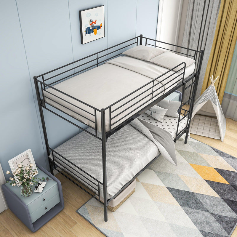 Twin over Twin Bunk Bed, Metal Frame with Ladder - Supfirm