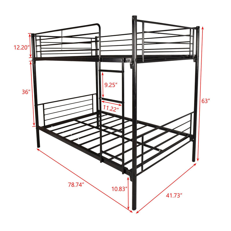 Twin over Twin Bunk Bed, Metal Frame with Ladder - Supfirm