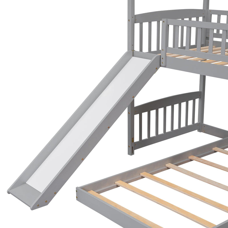 Twin Over Twin Bunk Bed with Slide, House Bed with Slide, Gray(OLD SKU: LT000214AAE) - Supfirm