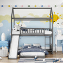 Twin Over Twin Bunk Bed with Slide, House Bed with Slide, Gray(OLD SKU: LT000214AAE) - Supfirm