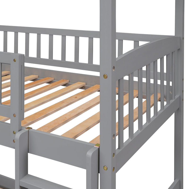 Twin Over Twin Bunk Bed with Slide, House Bed with Slide, Gray(OLD SKU: LT000214AAE) - Supfirm