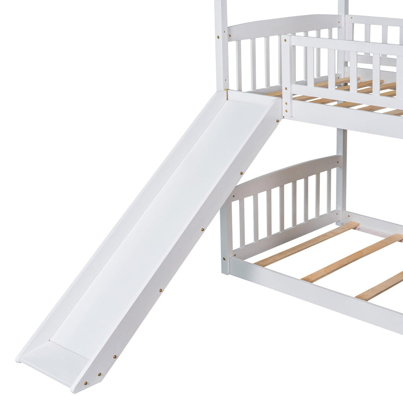 Twin Over Twin Bunk Bed with Slide, House Bed with Slide, White(OLD SKU: LT000213AAK) - Supfirm