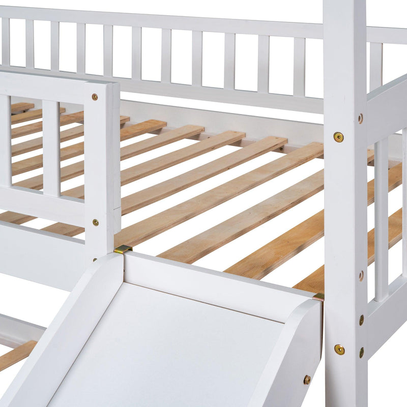 Twin Over Twin Bunk Bed with Slide, House Bed with Slide, White(OLD SKU: LT000213AAK) - Supfirm