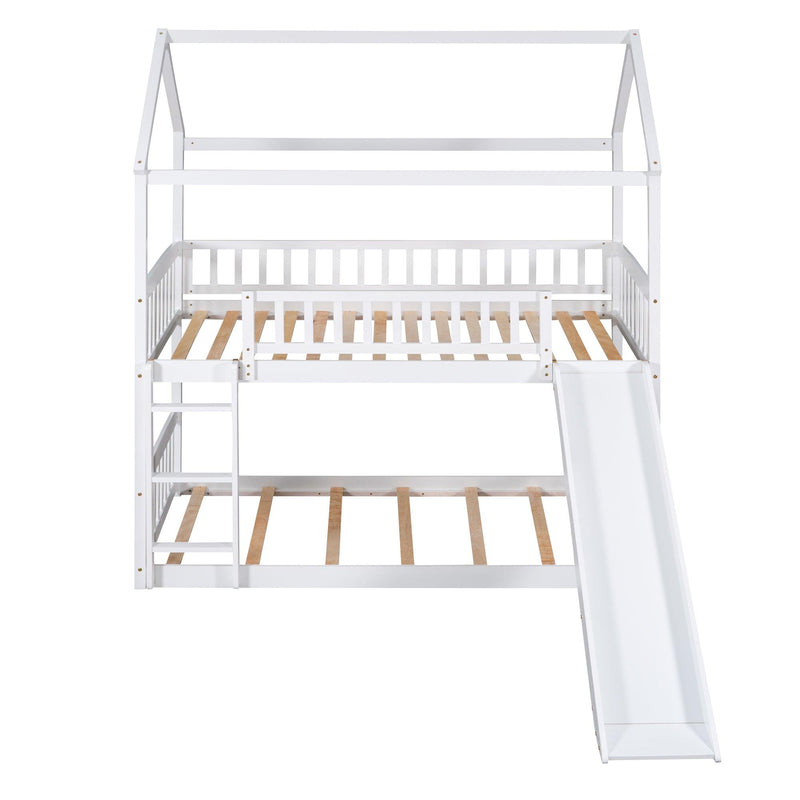 Twin Over Twin Bunk Bed with Slide, House Bed with Slide, White(OLD SKU: LT000213AAK) - Supfirm