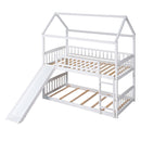 Twin Over Twin Bunk Bed with Slide, House Bed with Slide, White(OLD SKU: LT000213AAK) - Supfirm