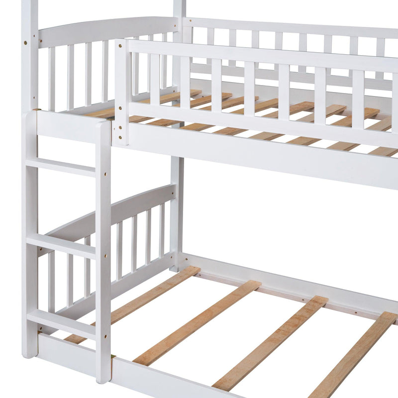 Twin Over Twin Bunk Bed with Slide, House Bed with Slide, White(OLD SKU: LT000213AAK) - Supfirm